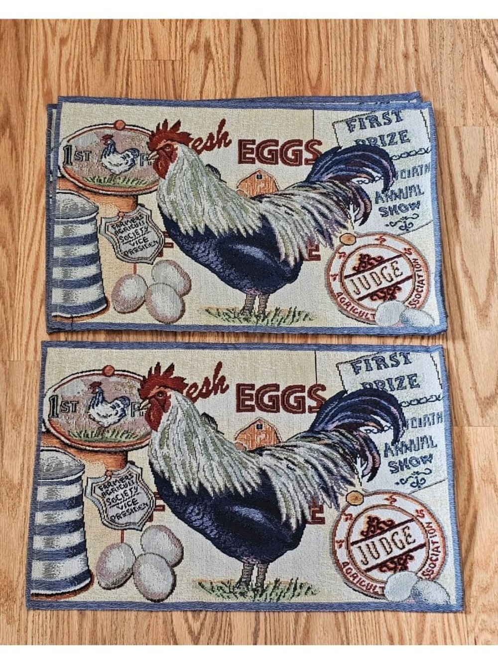 Farmhouse Rooster Tapestry Placemats 13"x19" Rustic Country Design set of 4